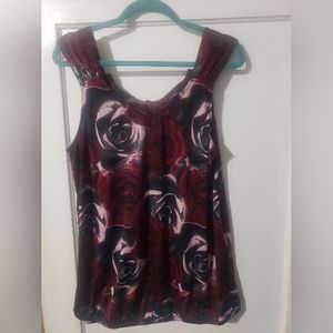 Maurices Black and Raspberry Ruffled-front Top, Size 1X